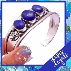 Lapis Lazuli Silver Artisan Cuff Bracelet NWOT (Deep Blue)